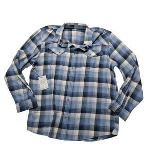 Blue Ranchwear Shirt Mens 2XL Blue Plaid Flannel Long Sleeve Snap Western Casual